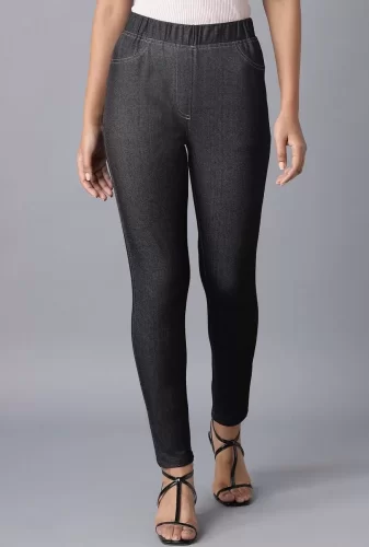 Solid Skinny Fit Elasticated Waist Cotton Jeggings